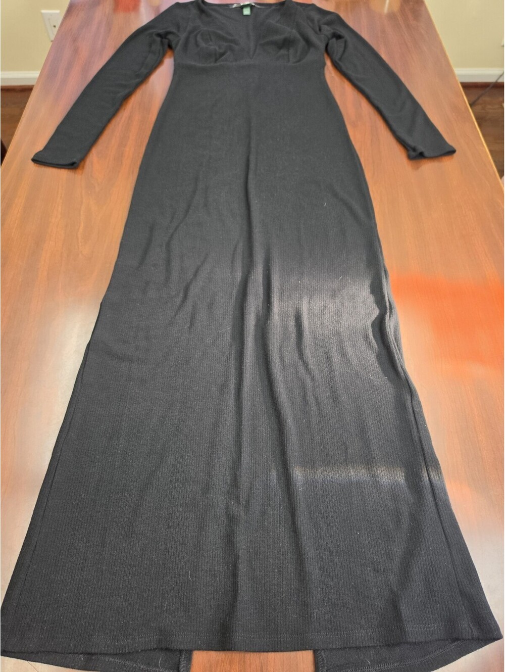 NWOT Wild Fable Black Ribbed Long Sleeve V Neck Maxi Dress Small Whimsigoth Y2K